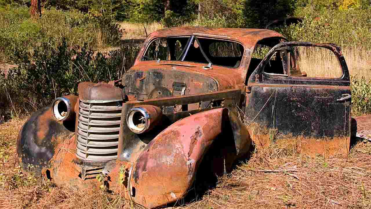 Auto abbandonata in bosco