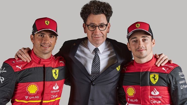 Mattia Binotto con Carlos Sainz e Charles Leclerc