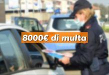 8000 euro di multa