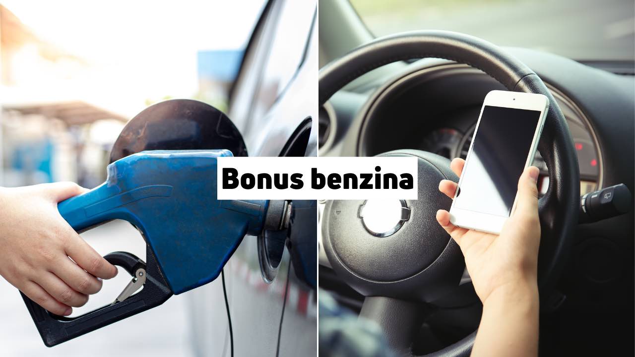 Pompa di benzina e donna al cellulare