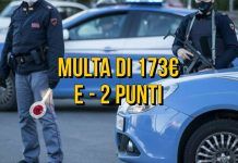 Multa e meno due punti sulla patente