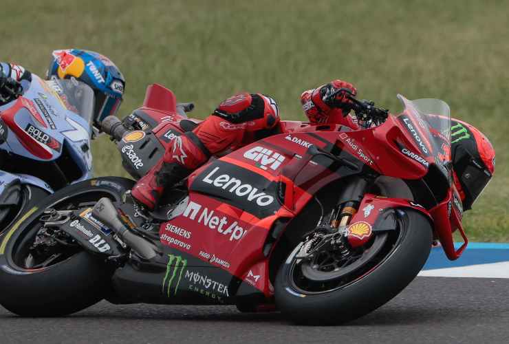 Pecco Bagnaia sulla Ducati GP23 (Ansa)